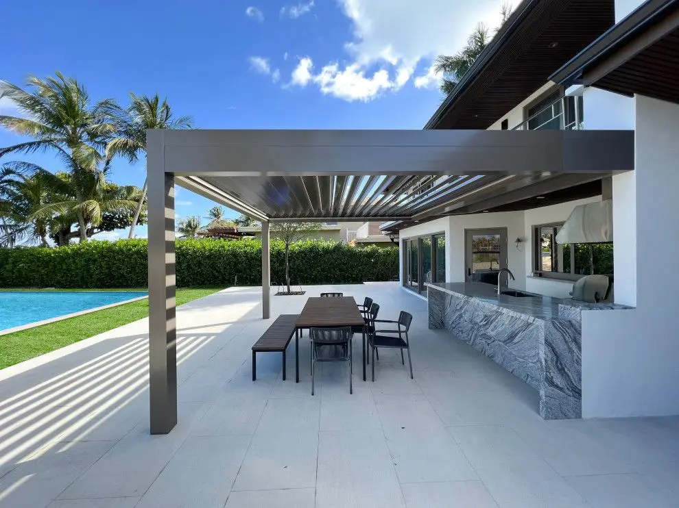 Modern Bioclimatique Pergola Luxury Louvered Aluminium Gazebo Square Tube Rain-Proof Motorized Roof Patio Outdoor Pavilion