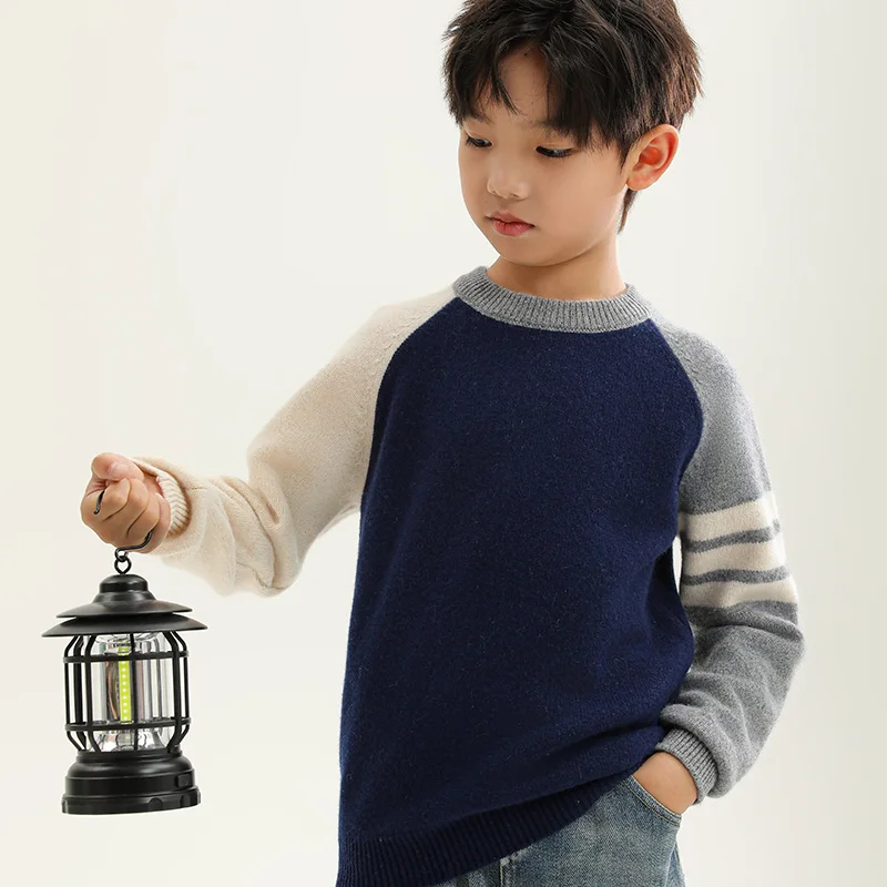 Unisex Style 100%  Merino Wool  Sweater Autumn And Winter  Pullover  Long Sleeve O-Neck  Basic  Children's Clothing Tops view 3
