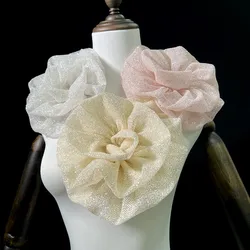 18CM Sparkling Pink Large Flower Brooch Host Performance Dress Oversized Flower Accessories Pins Fabric Simulation Corsage