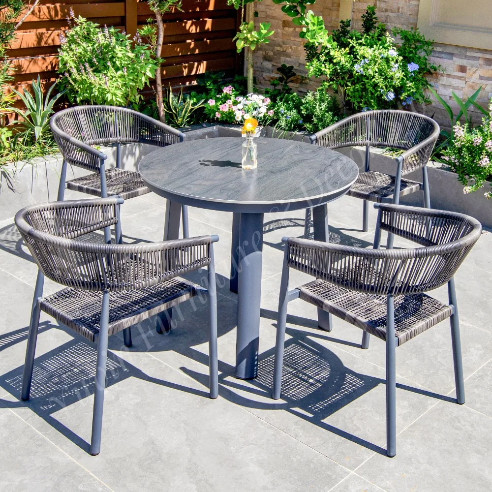 Commercial Hotel Restaurant Cafe Slate Tabletop square Waterproof Weather Resistance Outdoor Dinning Table with 4 Chairs