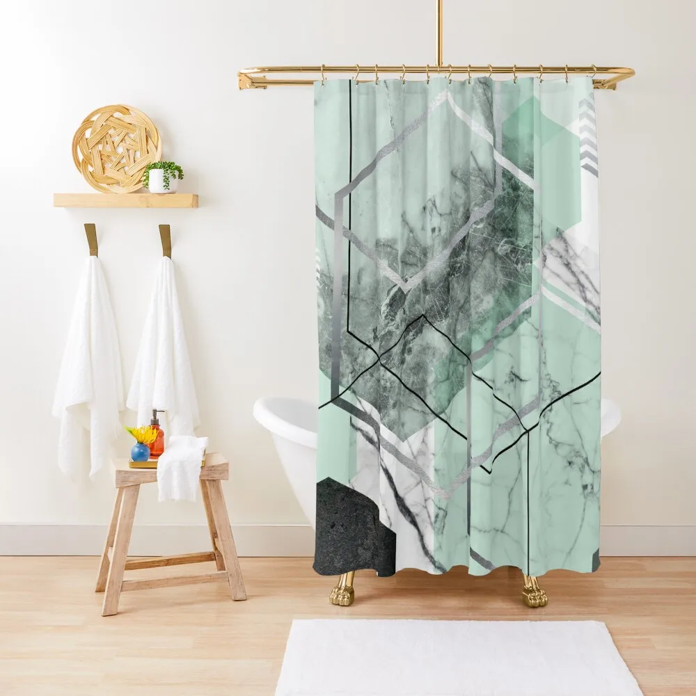 

Geometric Hexagons in Mint Green Shower Curtain Cover Curtain Elegant Bathroom Curtain Curtain For Shower