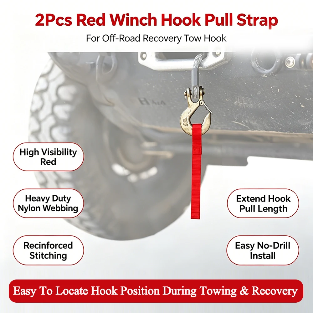 Winch Hook Pull Straps for Jeep Off-road Accessories Universal Car Accessory Outdoor Car Tow Rope Heavy Duty Trailer Rope 2pcs