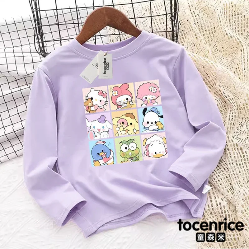 

Cartoon Cinnamoroll Girl Long Sleeve T-Shirt Sanrio Kawaii Anime Hello Kitty My Melody Children Autumn Thin Top Tide Kid Gift