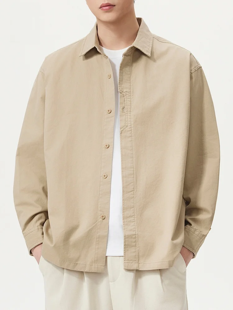 

American Sle Heavyweight Pure Cotton Long Sve Men's irt Spring Autumn Loose High End Feeling Layering Inner Wear Pure ...