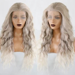 Ombre 60 Blonde Wig Synthetic Lace Front Wigs for Women Synthetic Deep Wave Wig Natural Hairline 26inch Cosplay Party Wear Wigs