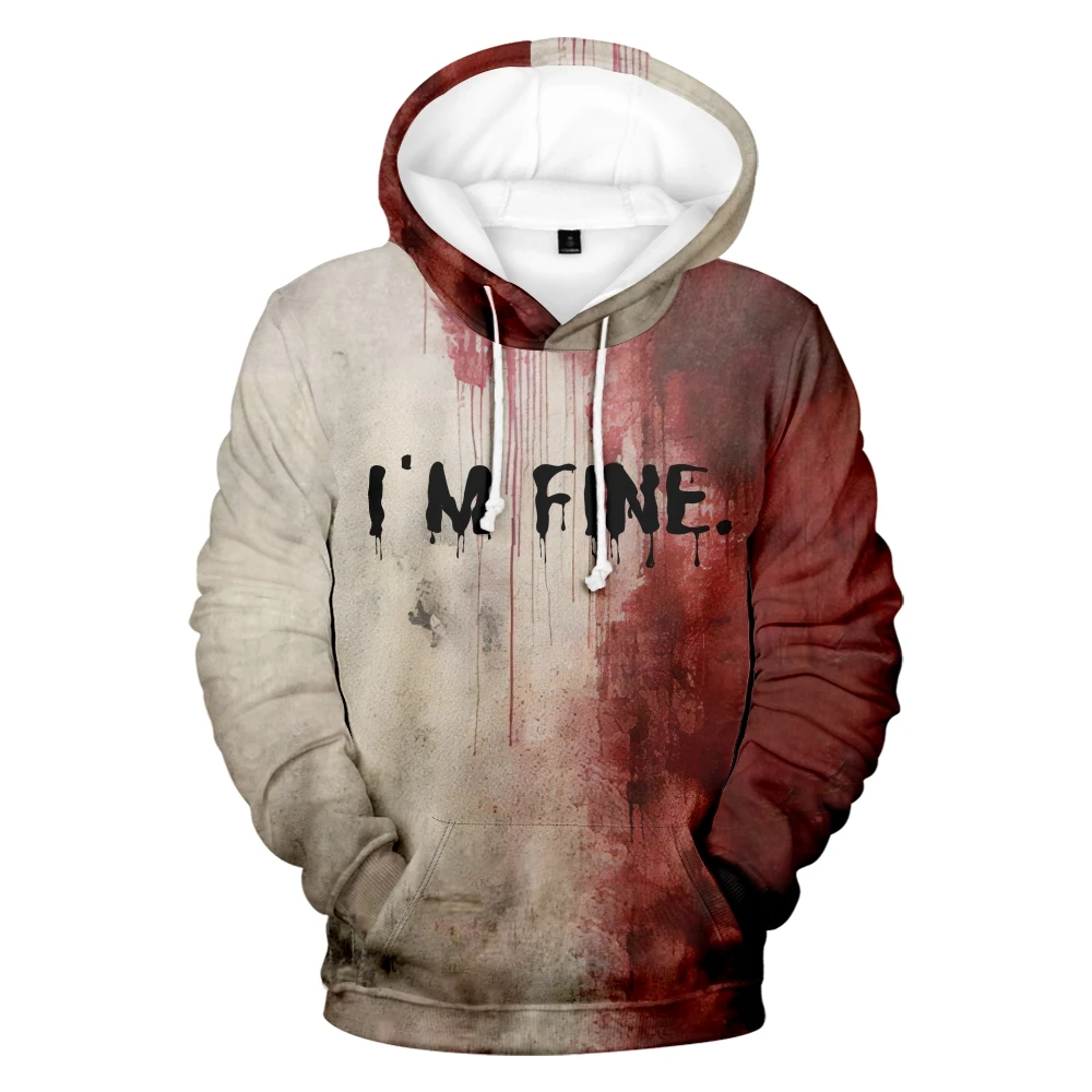 I'M Fine Bloody hooded Problem Solved hooded drawstring pocket sweatshirt men/women hip hop Pullovers