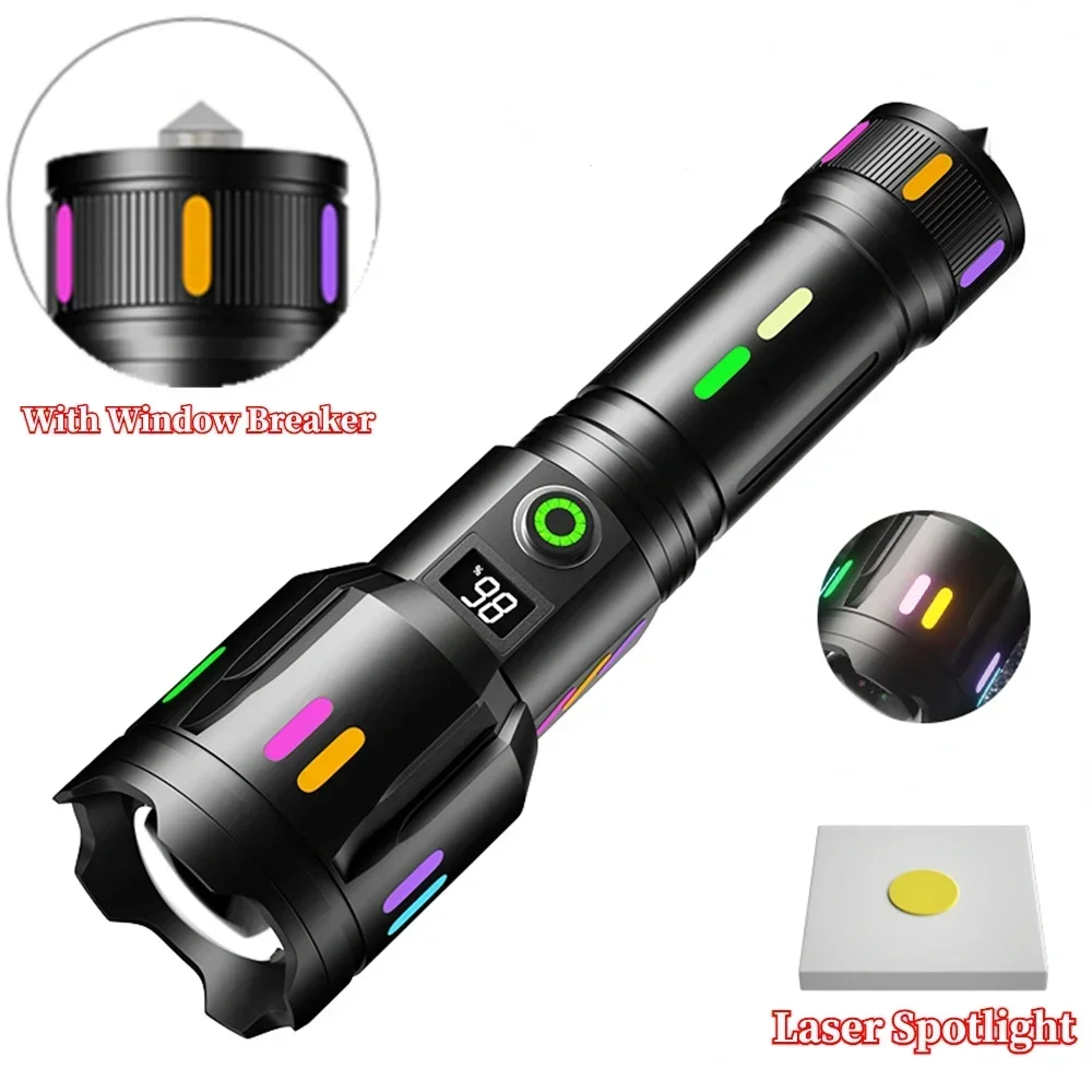 3000 Meter Long-Range White Laser Flashlight with Luminous Strips TYPE-C Rechargeable Camping Torch Zoomable Search Spotlight