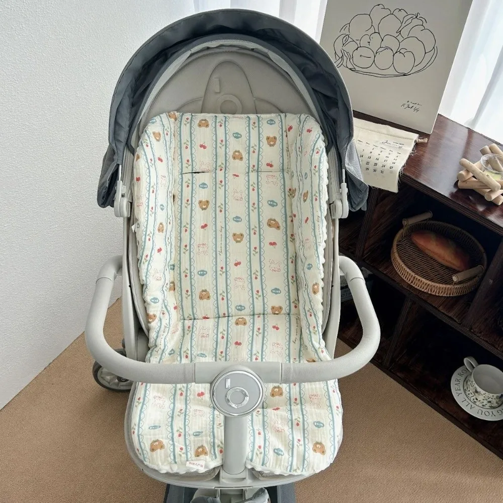 Soft Baby Stroller Seat Cushion Breathable Machine Washable Stroller Accessories Comfortable Cartoon Pattern