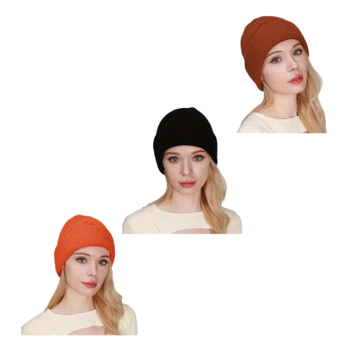 Outdoor Trend Ear Protection Rolled Edge Hat Solid Color Perforated Knitted Hat Simple Versatile Street Fashion Pullover Hat