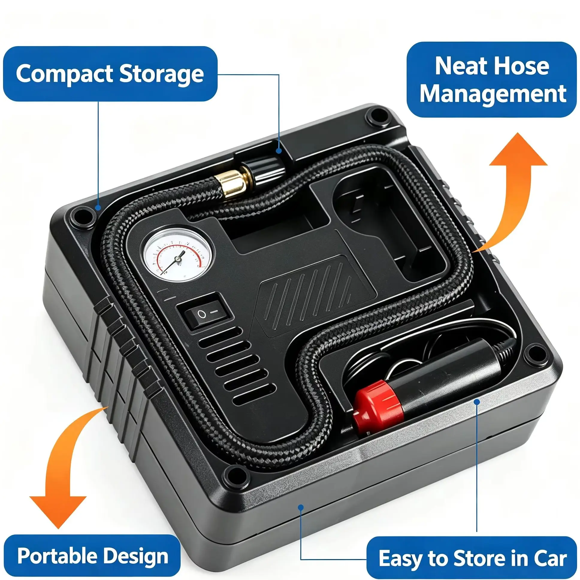 Portable 12V Car Air Compressor Tire Inflator with Jump Starter Connector Home Car Dual Charging
