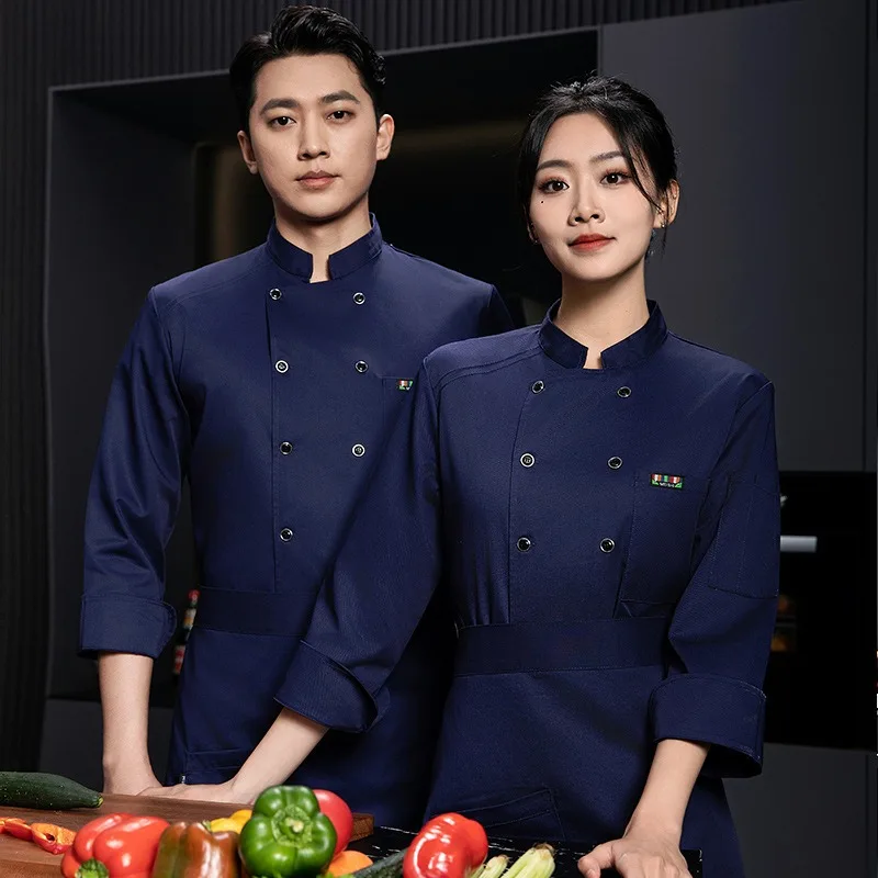 Chef-overall Heren herfst en winter Hotel Restaurant Westers restaurant Achterkeuken Bakken Double-breasted Werk met lange mouwen