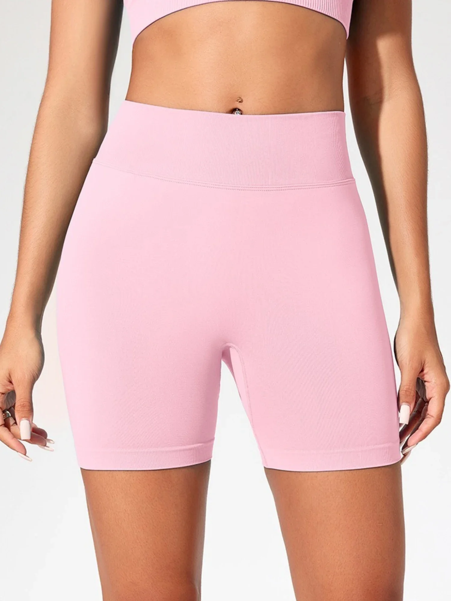 Nahtlose Damen Gym Yoga Trainingshose Hohe Taille Pfirsich-Po-Effekt Einfarbige Enge Sexy Shorts Fitness Leggings – Detail 7