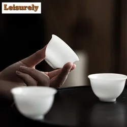2pc/set Handmade Ice Seed Jade Porcelain Teacup Small White Photopermeability Cup Master Cup Meditation Cup Kung Fu Teaset 50ml