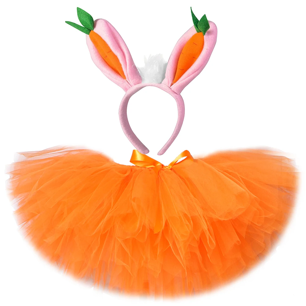 Easter Bunny Tutu Skirt Outfit for Baby Girls Birthday Party Halloween Costumes for Kids Toddler Orange Rabbit Tutus with Ear