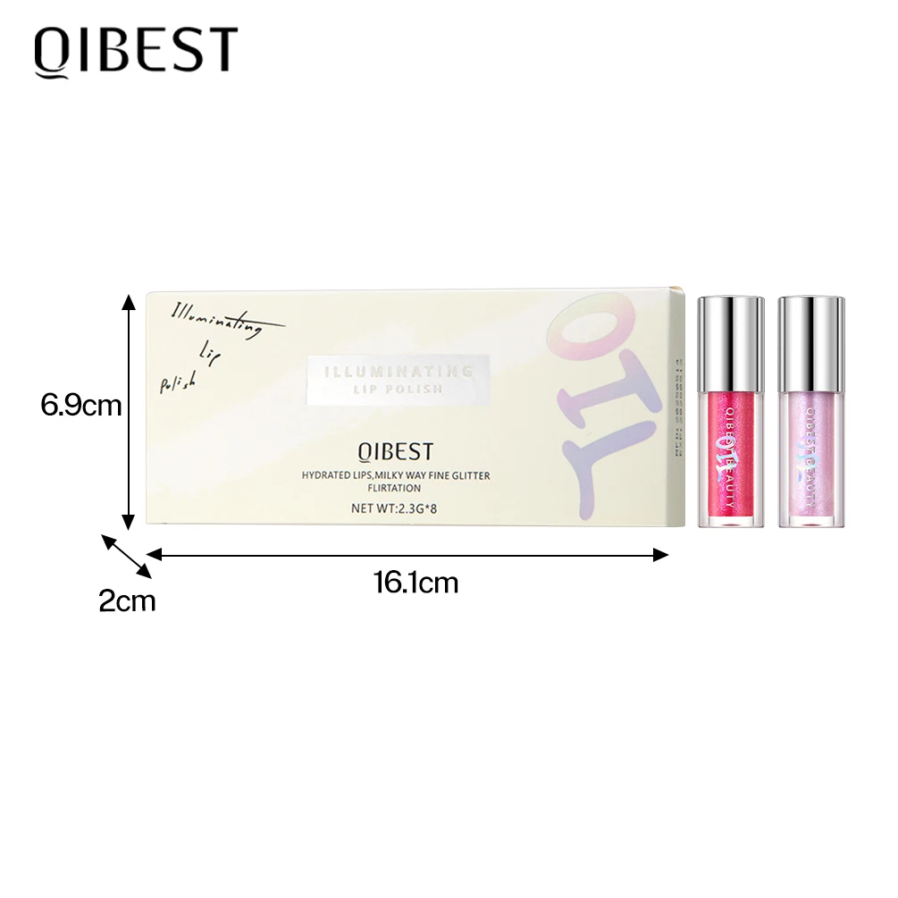 QIBEST 8 Colori Glitter Lip Smalto Kit per il trucco Durata Lip Gloss Rossetto liquido impermeabile Trucco Olio per labbra Idratante Lip Tint