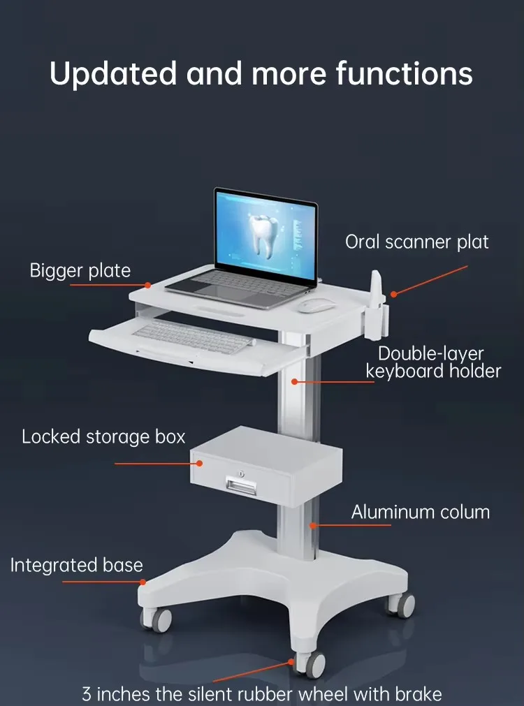 Medical Trolley with Pallet Dentist Clinic Oral Scanner Cart with Bracket Large Space Storage Cable