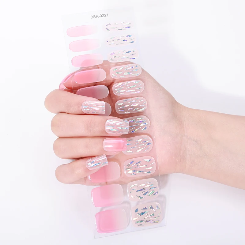 22 Tipsy Błyszczące Naklejki na Paznokcie Żelowe Bez UV Gradient Marmur Pełne Pokrycie Długotrwałe Paski Żelowe do Paznokci DIY Dekoracja Manicure