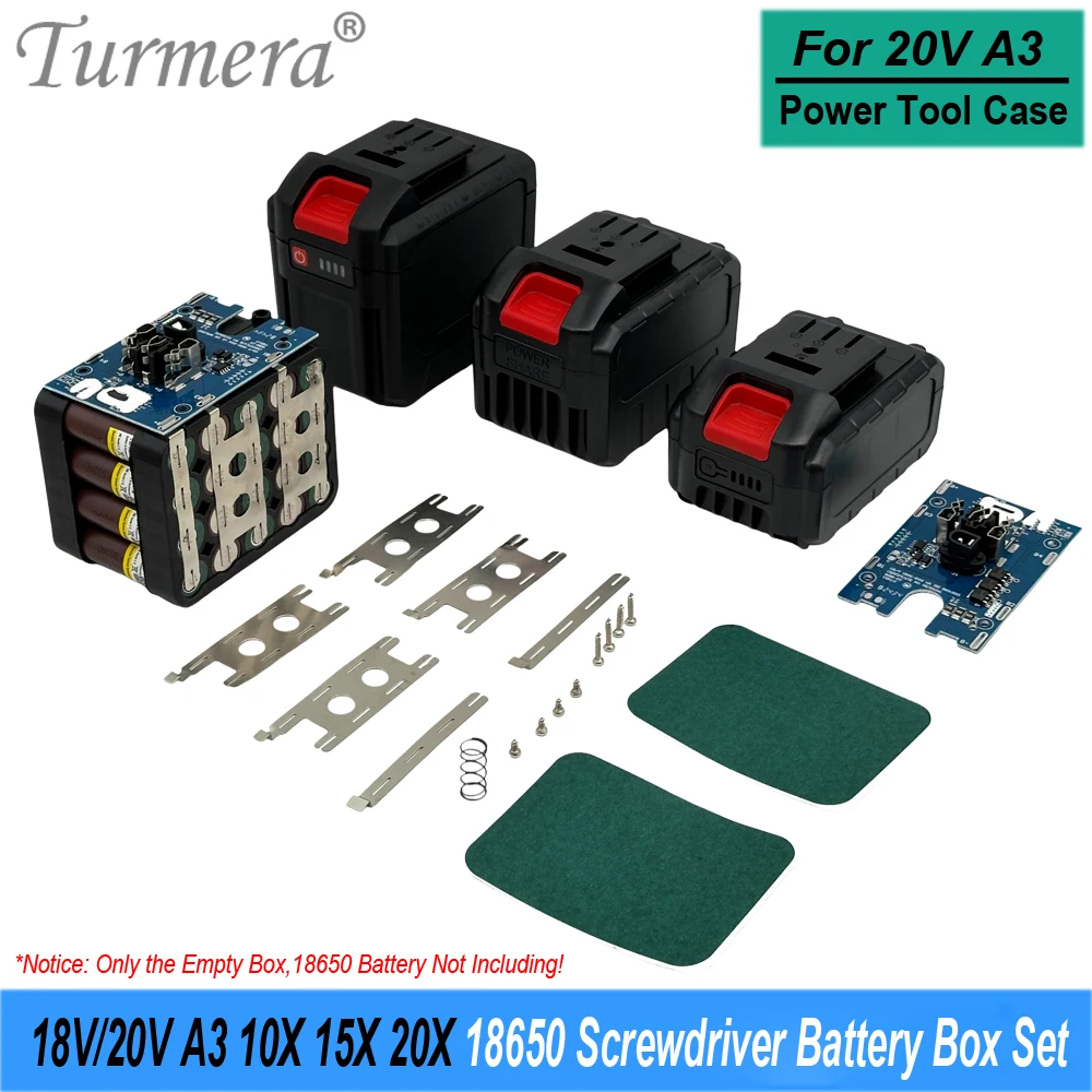 

Чехол для аккумулятора отвертки Turmera 20 В A3 10X 15X 20X 18650 с держателем аккумулятора 90A BMS для замены электроинструмента 18 В 21 В Использование дрели
