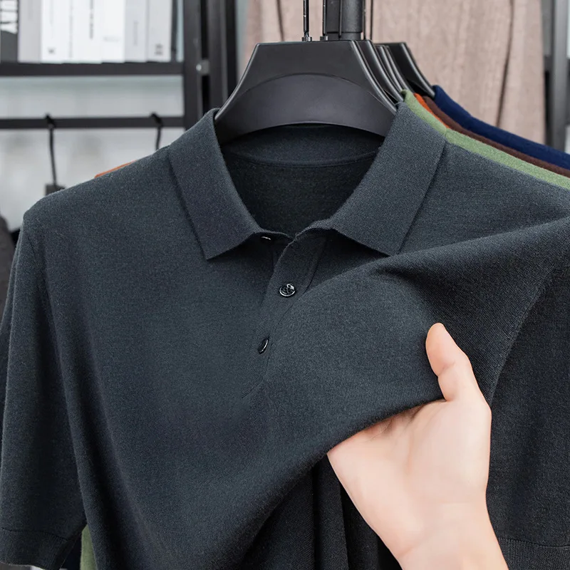 

Легкий мужской свитер с круглым вырезом и короткими рукавами, осенний новый стиль, повседневный однотонный трикотаж для мужчин среднего возраста