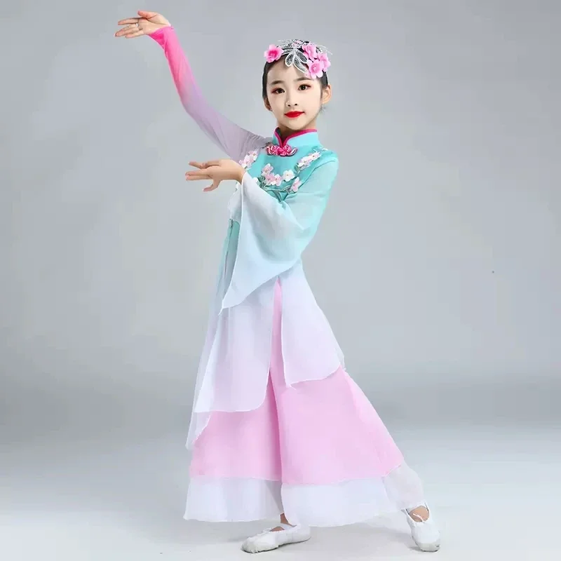 

Girls new children's classical dance high quality embroidery elegant costumes fan dance costume Jiangnan umbrella dance Costumes