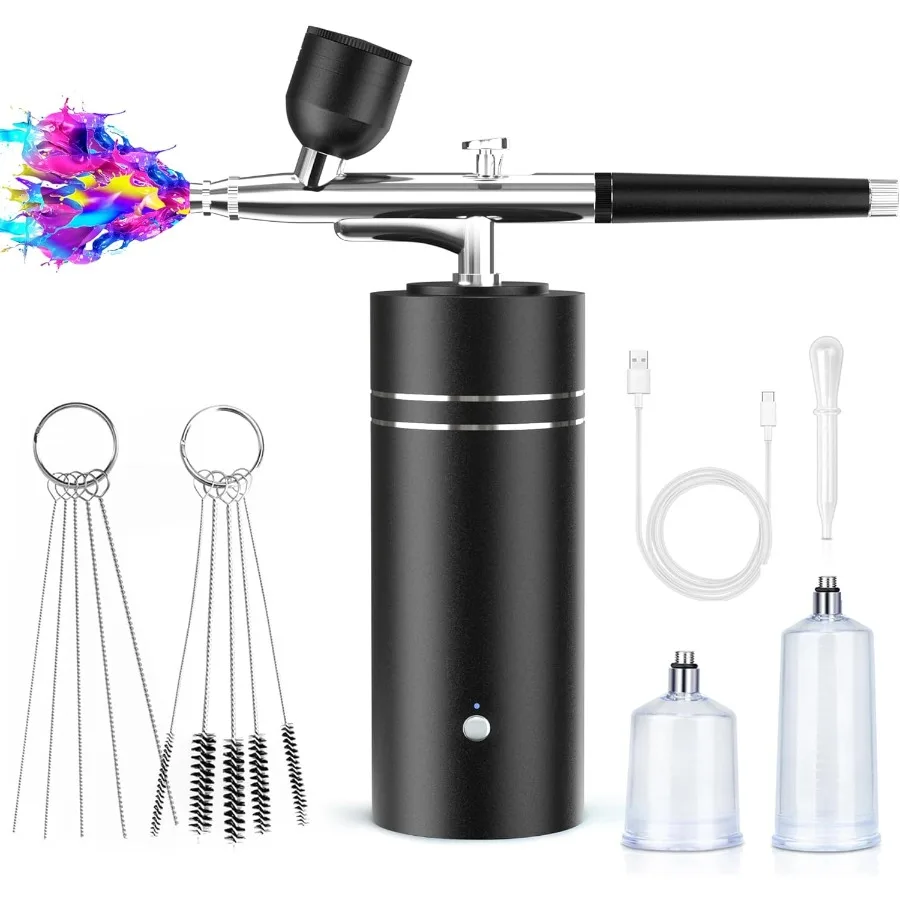 

Portable Rechargeable Airbrush Kit with Compressor 30PSI for Nails Art Cake Decorating Cookie Design Fashion Modeling Makeup Ap