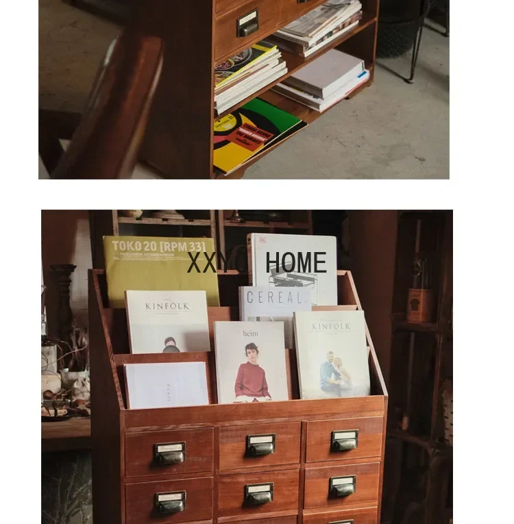 Solid Wood Magazine Multi-Drawer Storage Cabinet American Retro Storage Cabinet Living Room Side Storage Cabinet furniture