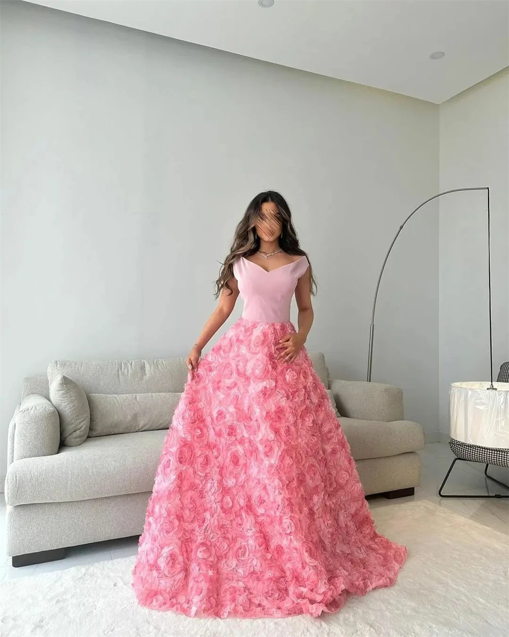 Jirocum الوردي قبالة الكتف فساتين حفلات النساء ألف خط الأزهار حفلة ثوب مسائي طول الأرض كم طويل مناسبة رسمية فستان 2025 #2