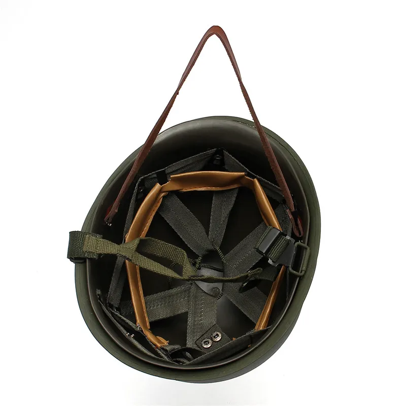 US M1 Green Helmet Replica Adjustable with Net/Canvas Chin Strap Tactical Paintball Gear Steel Helmet for Adults