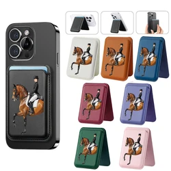 Upgrade Magnetic Racehorse Card case Hide Stand for iPhone 16 15 14 13 Leather Card Phone Holder for Magsafe Case Pocket Cover