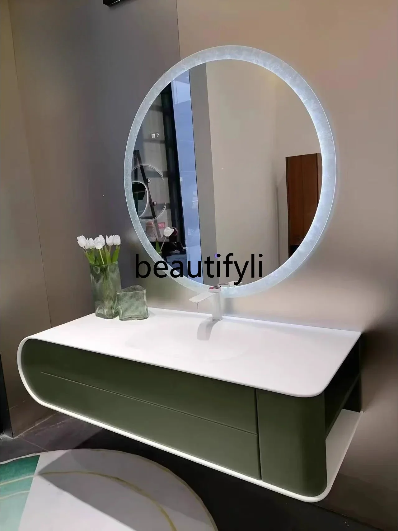 Italian light luxury minimalist style acrylic skin feeling integrated bathroom washing table hand washbasin