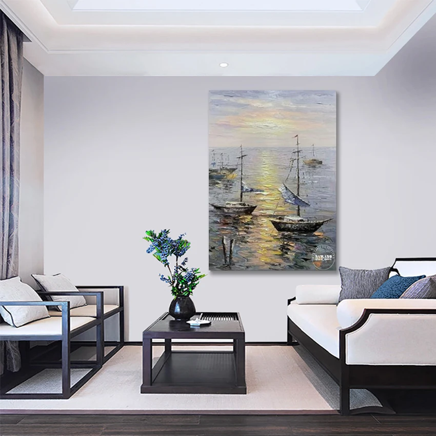

Высококачественный дизайн, ручная роспись, лодочный пейзаж, абстрактные картины, без рамы, красивый пейзаж, художественная стена, картина на холсте