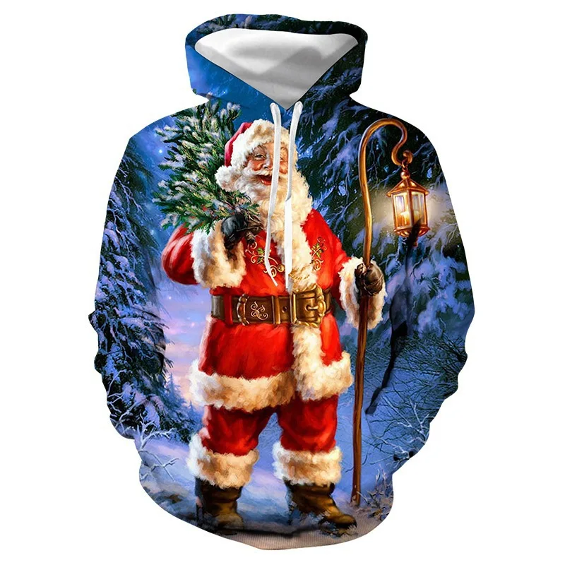 2023 New Autumn/Winter New Christmas Clothing Pullover 3D Digital Printing Loose Bomber Hoodie Sweater