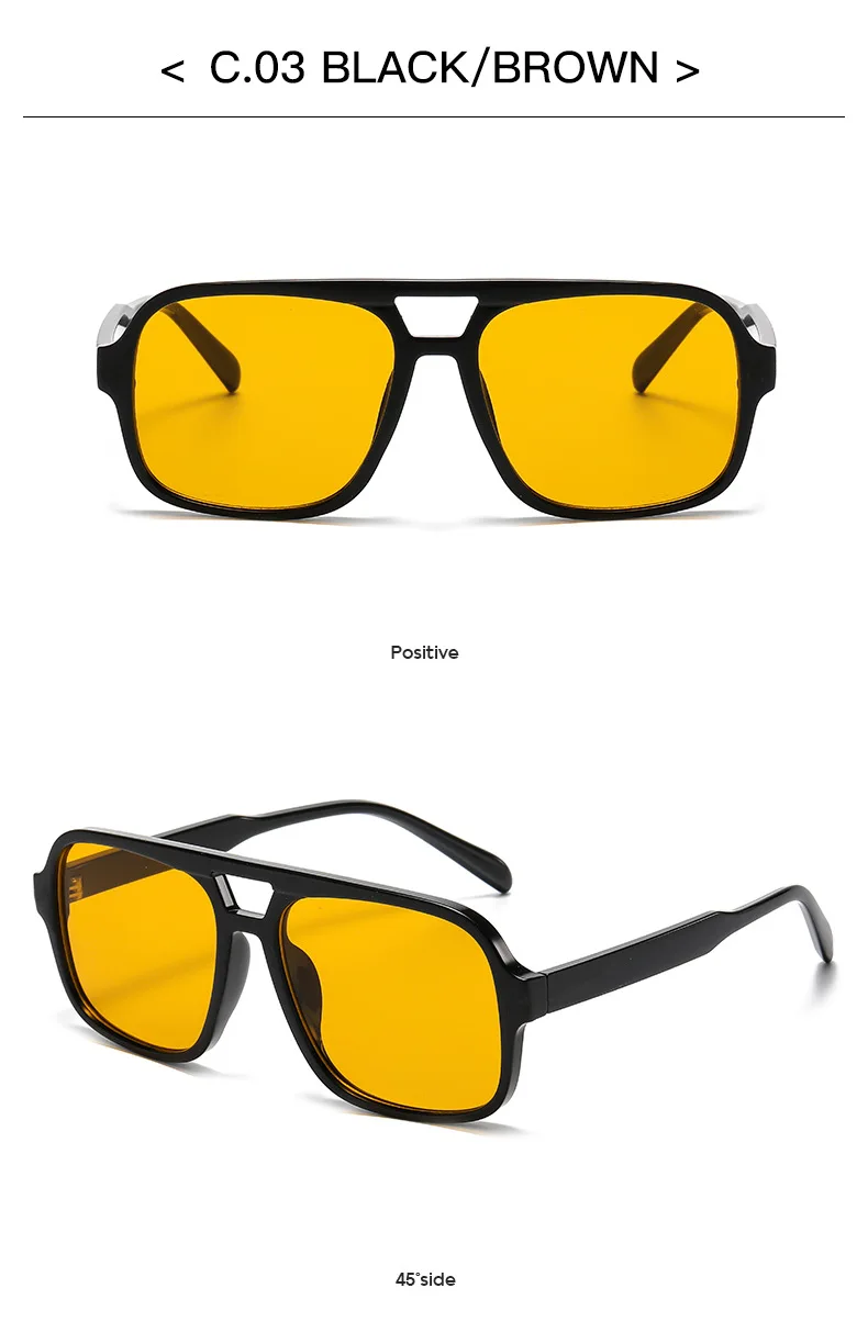 Mode gelbes Quadrat Frauen Sonnenbrille Retro Doppelbrücken großen Rahmen Sonnenbrille Frau Mode Luxus Designer Sonnenbrillen Brillen – Detail 13