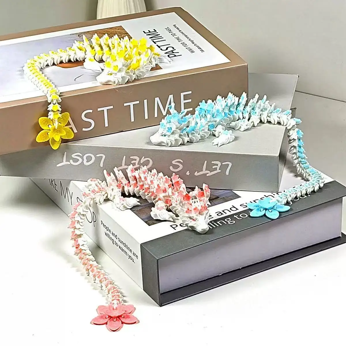 27.5/40cm 3D Printed Cherry Blossom Dragon Movable Joint Articulated Dragon Action Figures Home Desktop Ornament Xmas Gifts