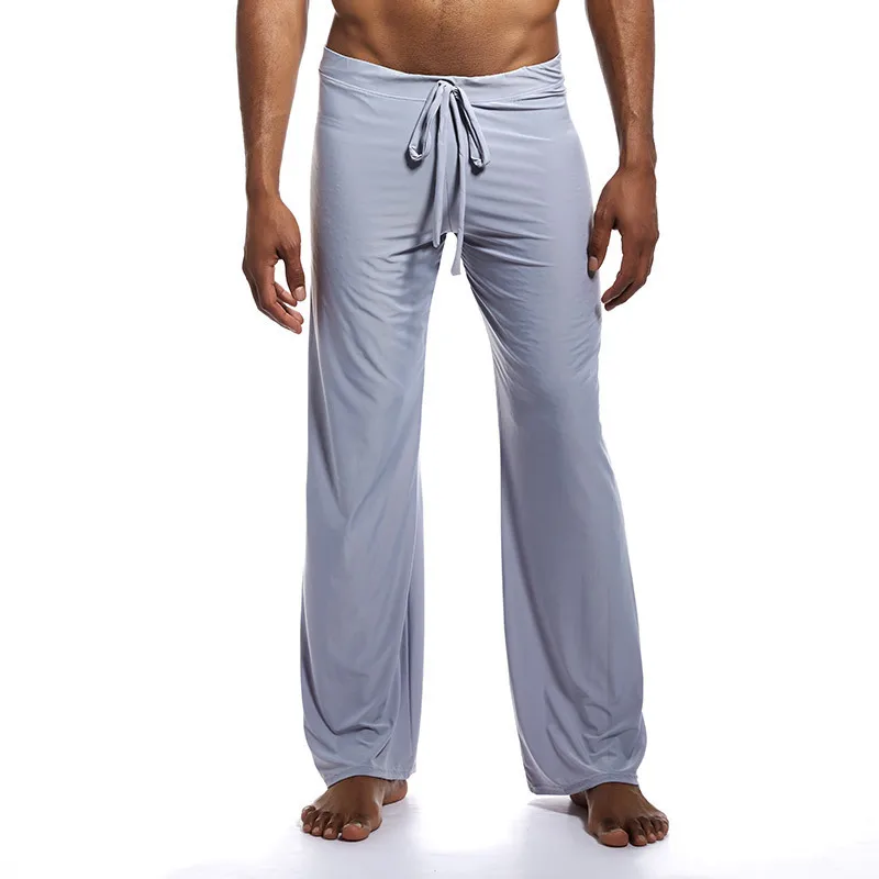 Pantalones de dormir para hombre, ropa de dormir de Color sólido, suelta, seda de hielo, poliéster, pantalones de gran tamaño, pantalones de Yoga, lencería transpirable cómoda