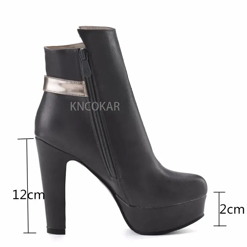 Fashion Ankle Boots For Women High Heels Buckle Motorcycle Boots Platform Black White pu Leather Party Shoes Woman