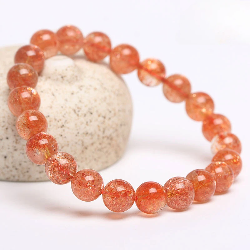 Golden Sun Sunlight Stone Bracelet Sri Lanka Orange Red Gold Strawberry Crystal Bracelet Beads