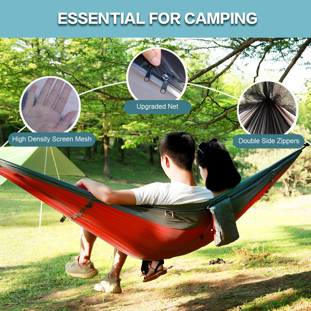 أرجوحة محمولة للمشي لمسافات طويلة مع ناموسية من النايلون، سرير معلق قابل للتنفس، سرير حديقة خارجي لمغامرة البقاء على قيد الحياة في حالات الطوارئ #3