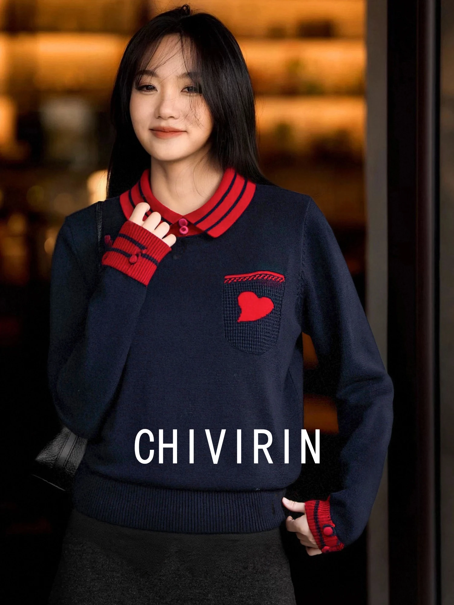 

Women's Wool Knitted Sweater Collared Stripe Embroidered Spring Autumn Comfortable Fit Long Sve Casual Wear Chivirin