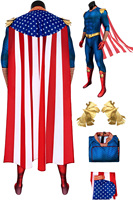 Fantasy Male Men Homelander Cosplay Jumpsuit Cloak Movie The Boys Roleplay Costume Outfits Halloween Carnival Party Fancy Suit