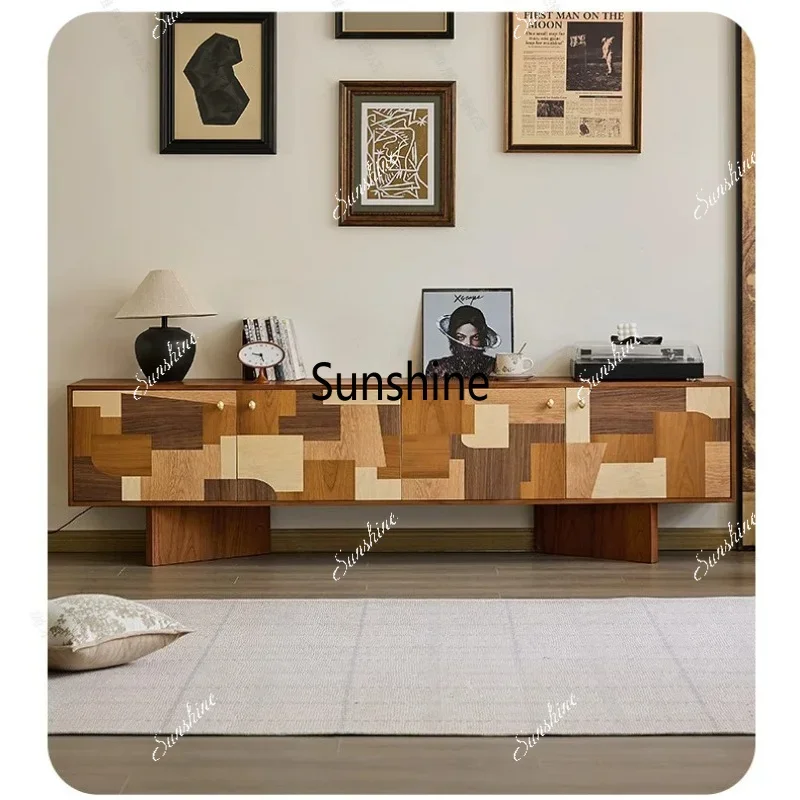 Medieval solid wood TV cabinet, living room integrated wall lockerTJ