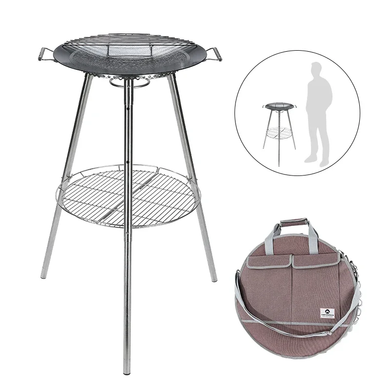 Campingmoon التخييم موقد غاز شواية النار في الهواء الطلق الفولاذ المقاوم للصدأ شواء شواء للطي في الهواء الطلق خبز شواء مع لوحة قلي الحديد الزهر