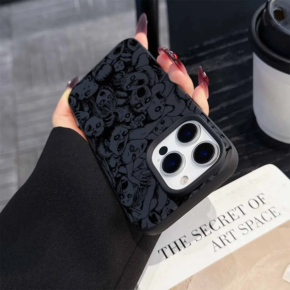 Junji Ito الرعب كاريكاتير تصفيح آيفون 16 15 14 13 12 11 mini XS Max 8 7 Pro Max Plus متجمد ثقوب كبيرة لينة جراب هاتف #6