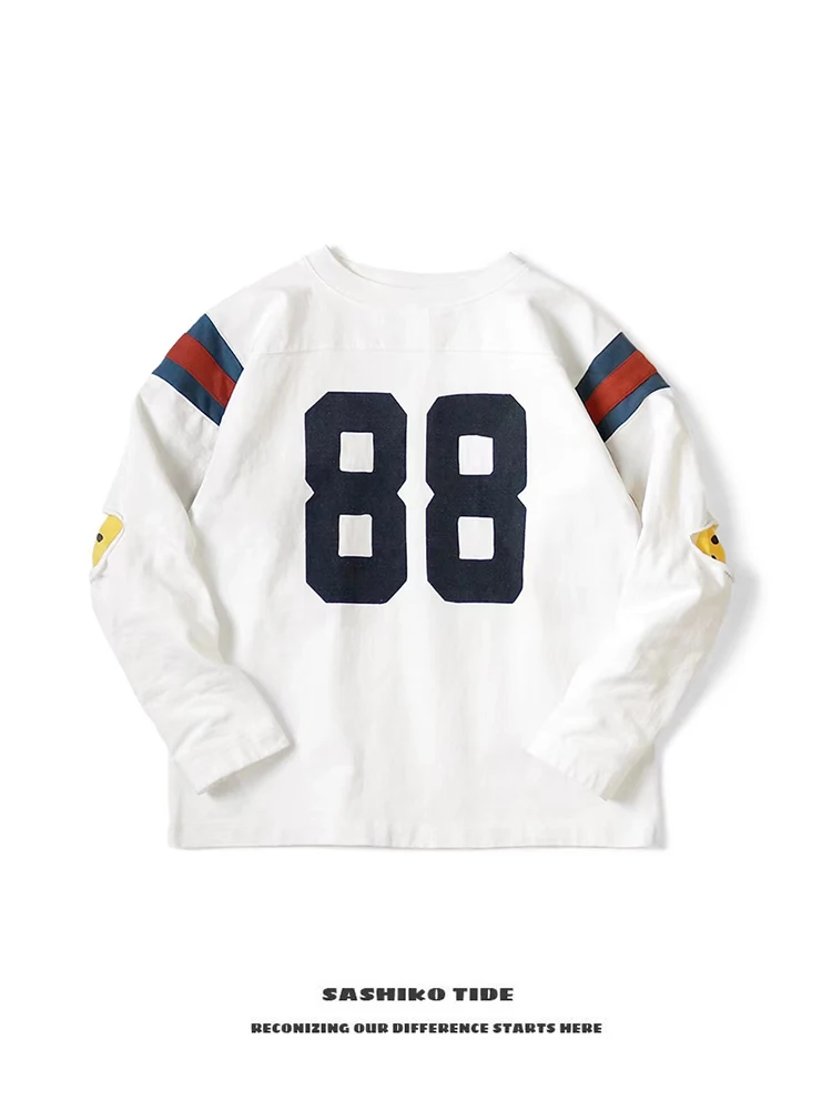 

Футболка с длинным рукавом KAPITAL 23SS в японском стиле, с круглым вырезом, принтом «четыре глаза», цветными блоками, хлопковая, влагоотводящая.