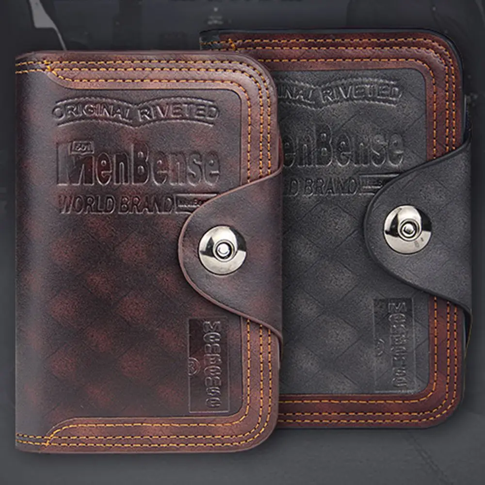 

Винтажный кошелек-портмоне из искусственной кожи черного и коричневого цвета, мужской кошелек-трифолд с отделением для монет и держателями для карт, подарок для мужчин