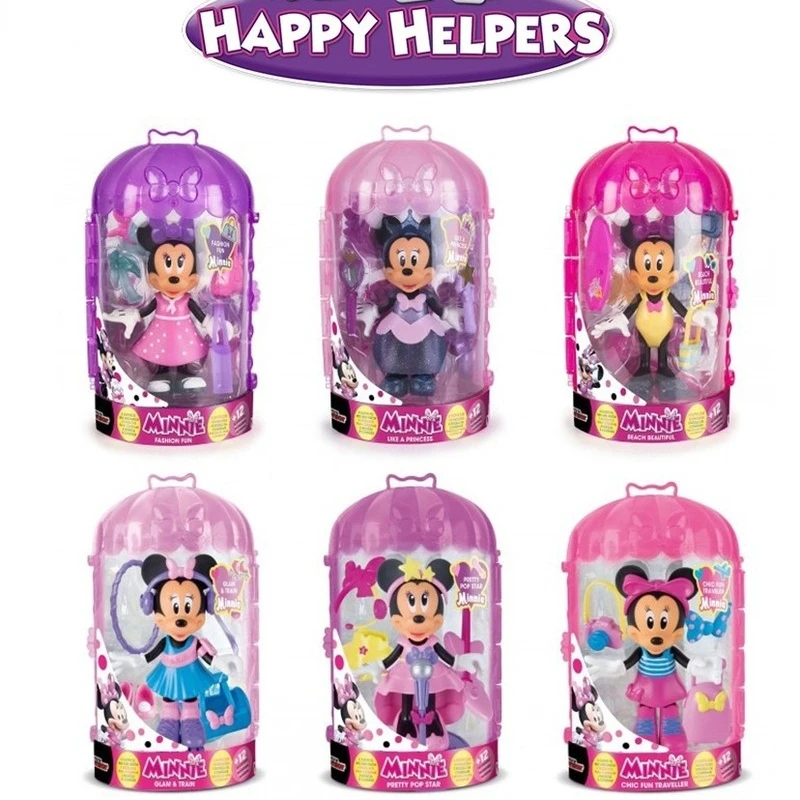 16cm Disney Mickey Mouse Cute Minnie Dress Up Doll Kawaii Kids Toys Anime Figure Movable Play House Pvc Model