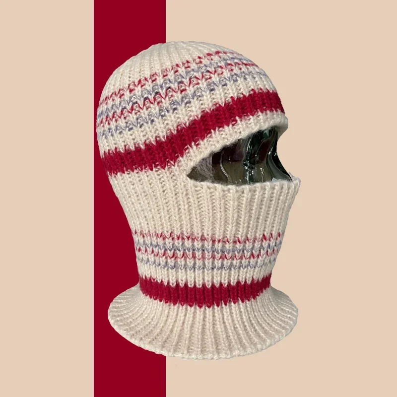 Korea Winter Tide Color Matching Balaclava Hat Women Warm Ear Protection Neck Protection Integrated Men Knitted Skull Beanie Cap