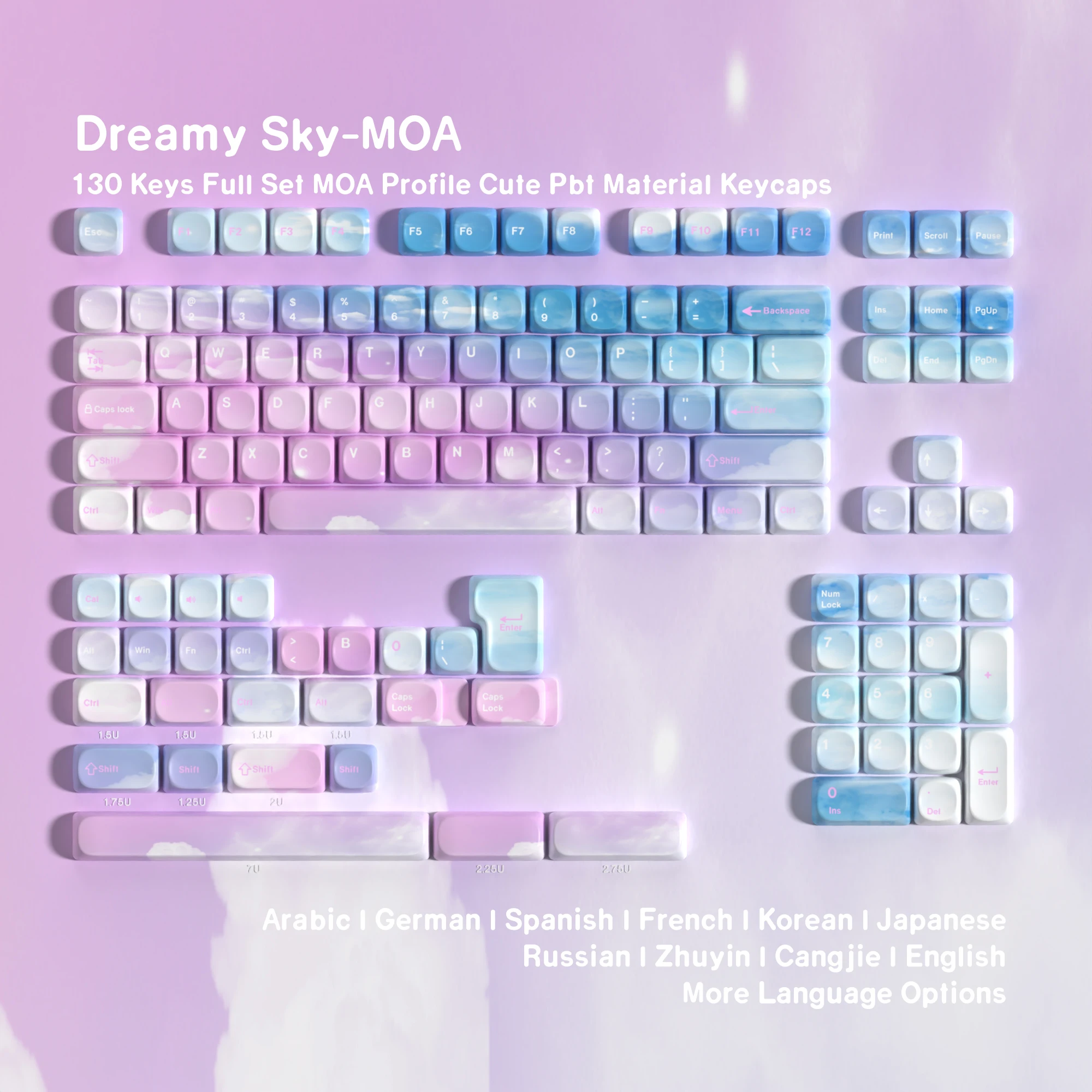Moa Profile Pbt Keycaps 7u Alice Split Space Keys Dye-Sub ISO Layout Korean German Spanish UK French Brazil Dreamy Sky Keycaps