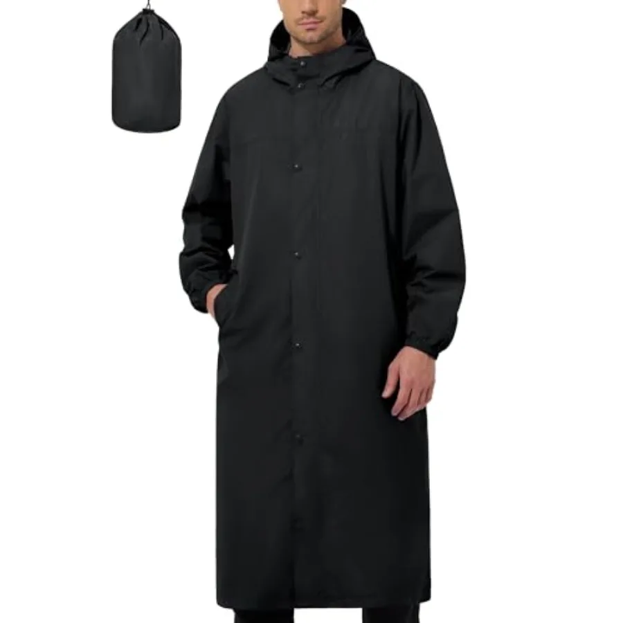 UIQUR Men's Rain Jacket Lightweight Long Raincoat Hood Rain Poncho Waterproof Windbreaker Cycling Running Hiking Packable