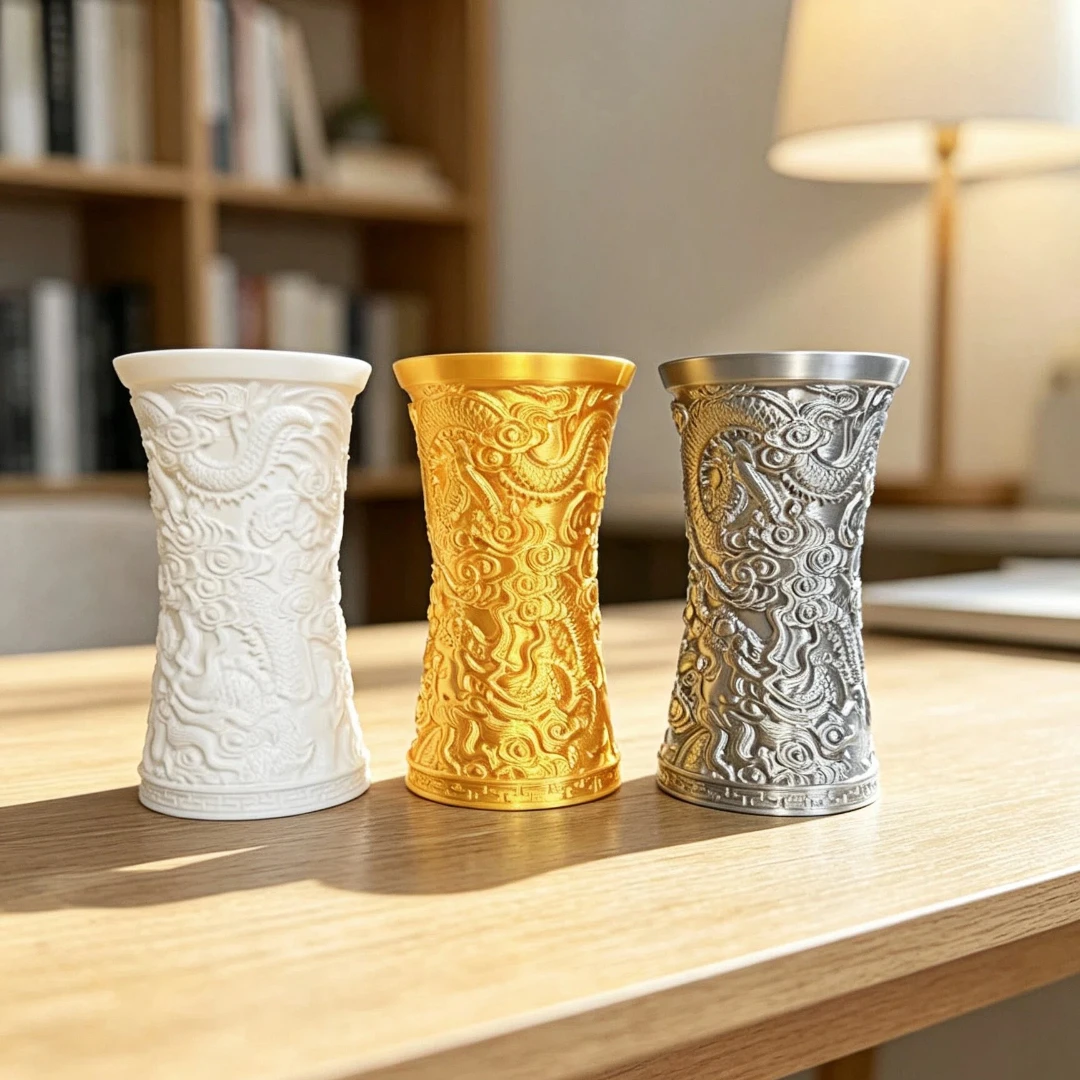 Dragon Pattern Relief Carved Pen Holder, Chinese Style Desktop Pencil Cup, Vintage Decorative Pen Container for Office Study Tab